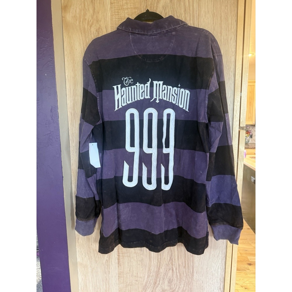Disney Parks Haunted Mansion Purple Black Acid Wash Long Sleeve Shirt L NWT